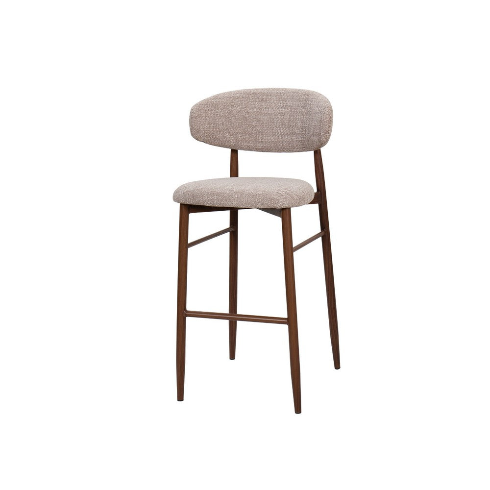 Benjara Riom Bar Height Chair Set of 2, Ivory Toast Seat, Walnut Brown Metal