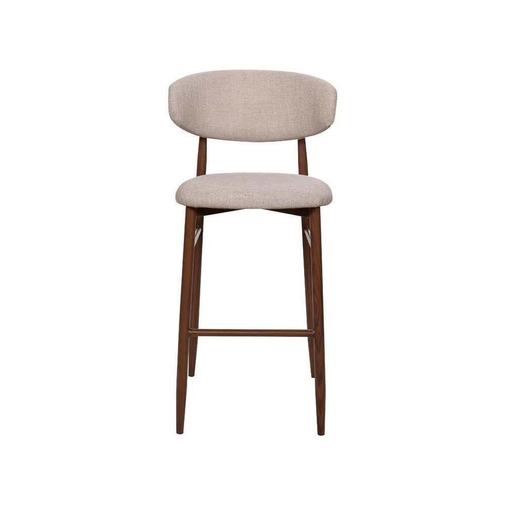 Benjara Riom Bar Height Chair Set of 2, Ivory Toast Seat, Walnut Brown Metal