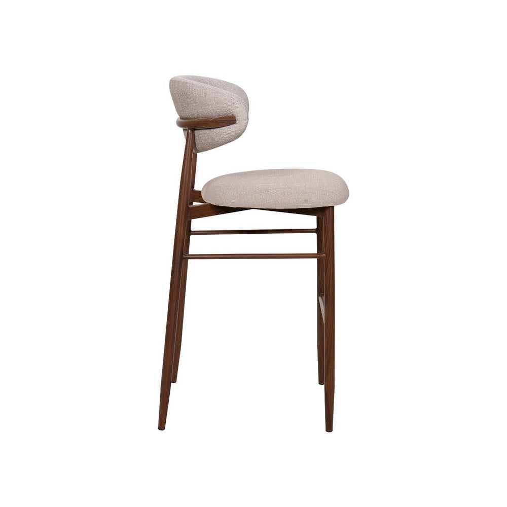 Benjara Riom Bar Height Chair Set of 2, Ivory Toast Seat, Walnut Brown Metal