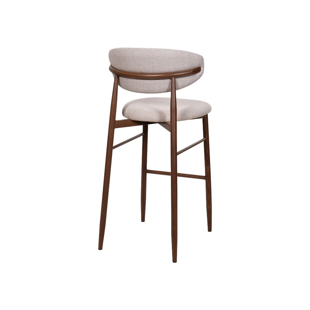 Benjara Riom Bar Height Chair Set of 2, Ivory Toast Seat, Walnut Brown Metal