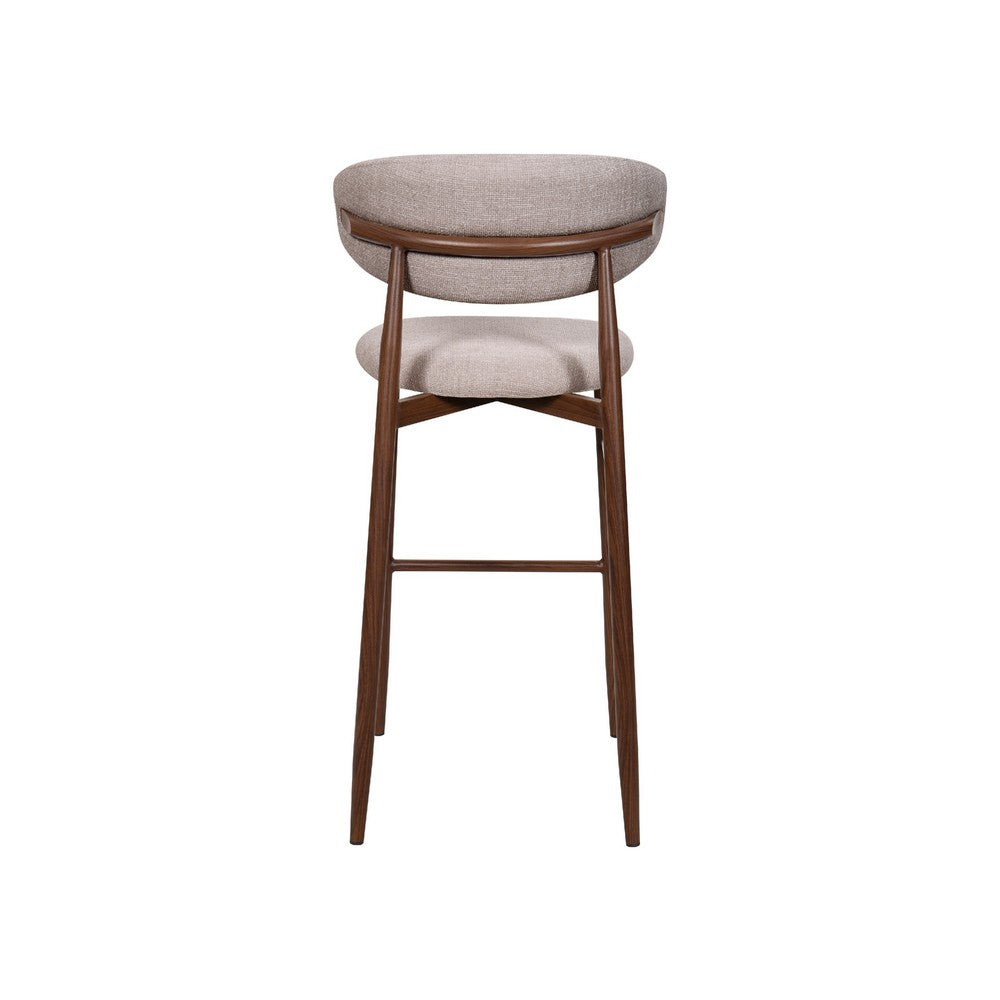 Benjara Riom Bar Height Chair Set of 2, Ivory Toast Seat, Walnut Brown Metal