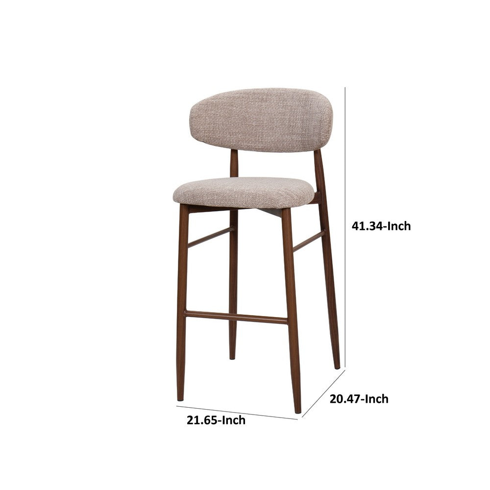 Benjara Riom Bar Height Chair Set of 2, Ivory Toast Seat, Walnut Brown Metal