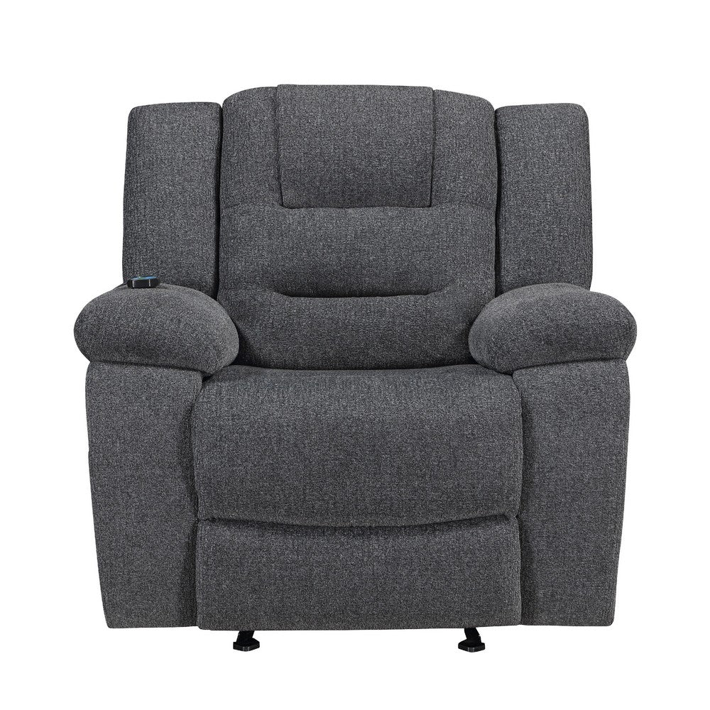 Benjara Reno Power Glider Recliner Chair with Heat And Massage, Dark Gray Polyester