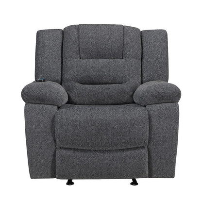 Benjara Reno Power Glider Recliner Chair with Heat And Massage, Dark Gray Polyester