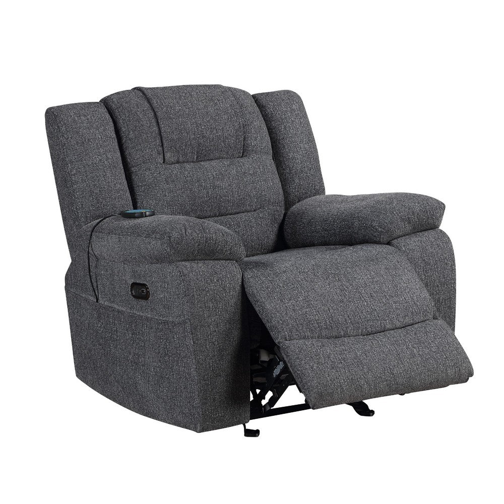 Benjara Reno Power Glider Recliner Chair with Heat And Massage, Dark Gray Polyester