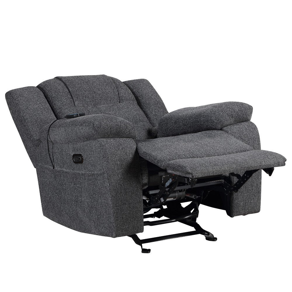 Benjara Reno Power Glider Recliner Chair with Heat And Massage, Dark Gray Polyester