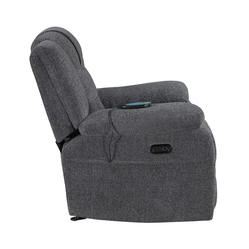 Benjara Reno Power Glider Recliner Chair with Heat And Massage, Dark Gray Polyester
