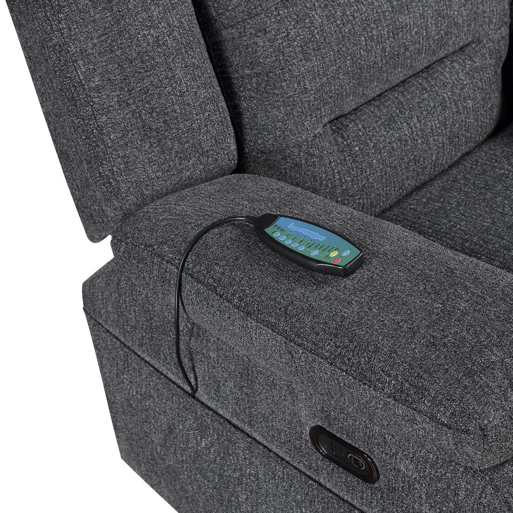 Benjara Reno Power Glider Recliner Chair with Heat And Massage, Dark Gray Polyester