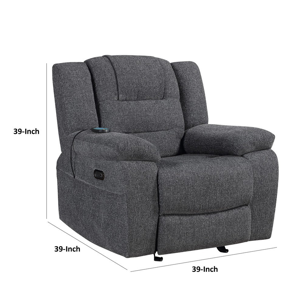 Benjara Reno Power Glider Recliner Chair with Heat And Massage, Dark Gray Polyester