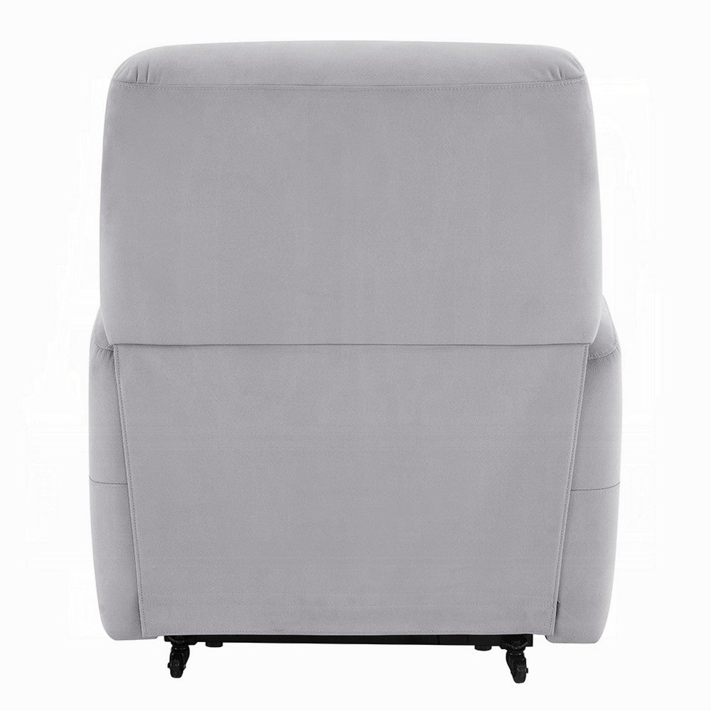Benjara Ima Power Motion Glider Recliner, Wide Tufted Light Gray Faux Leather