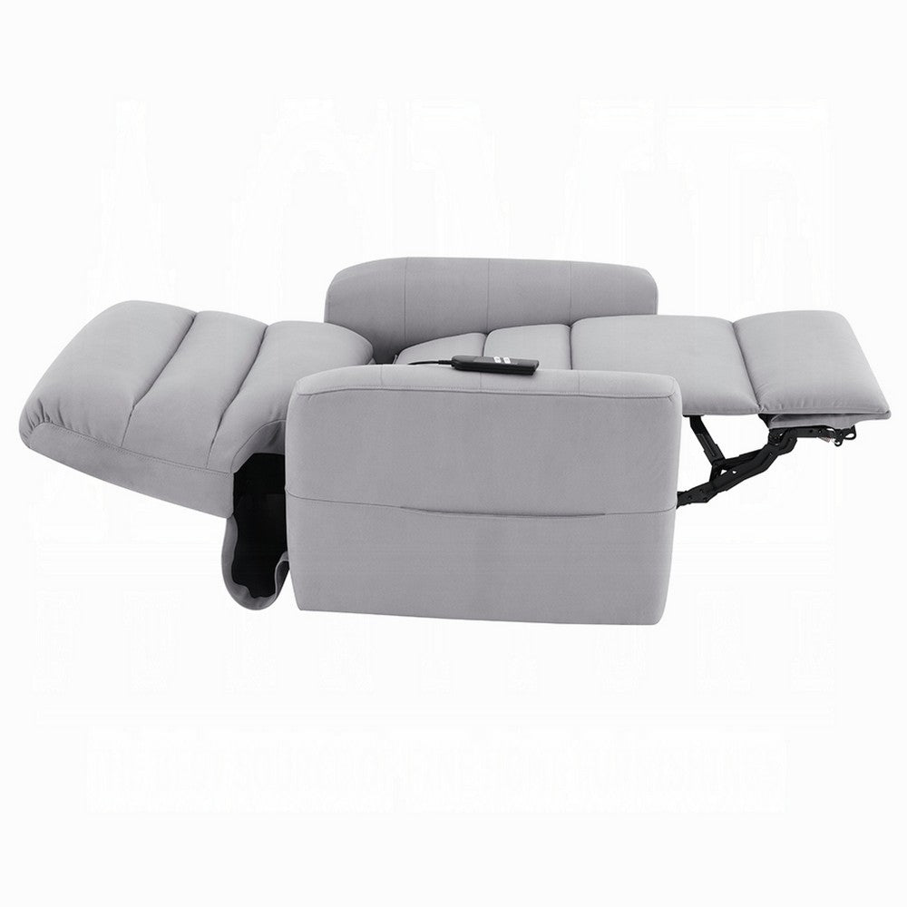 Benjara Ima Power Motion Glider Recliner, Wide Tufted Light Gray Faux Leather