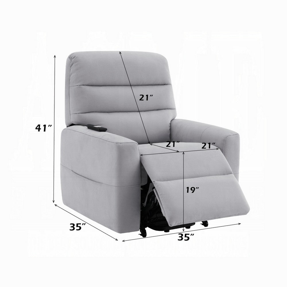 Benjara Ima Power Motion Glider Recliner, Wide Tufted Light Gray Faux Leather