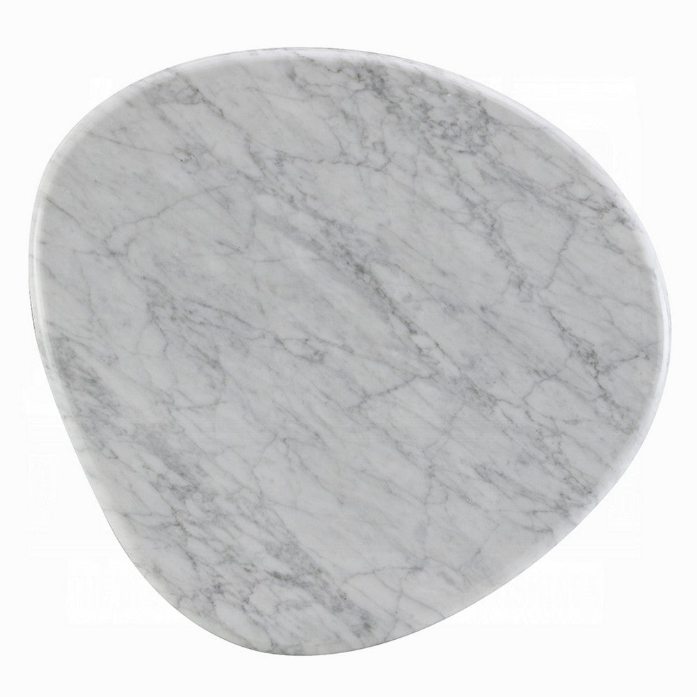 Benjara Jima Side End Table, 20 Inch White Marble Top, Brown Veneer Base