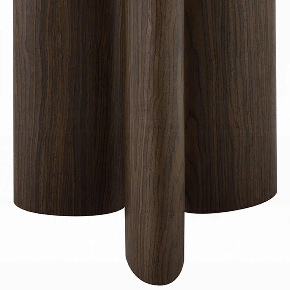 Benjara Sima Side End Table, 22 Inch White Marble Top with 3 Leg, Brown Wood