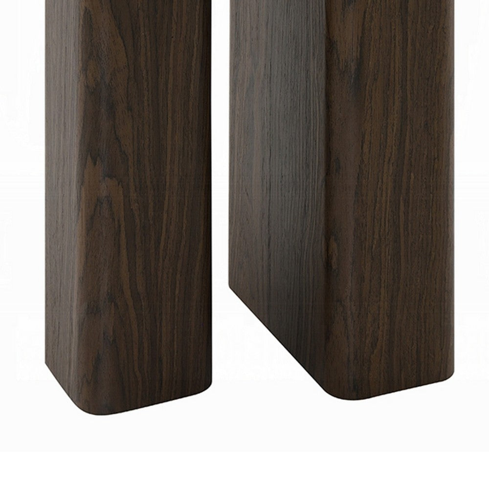 Benjara Pima Side End Table, 16 Inch Black Marble Top, Dark Walnut Brown Base