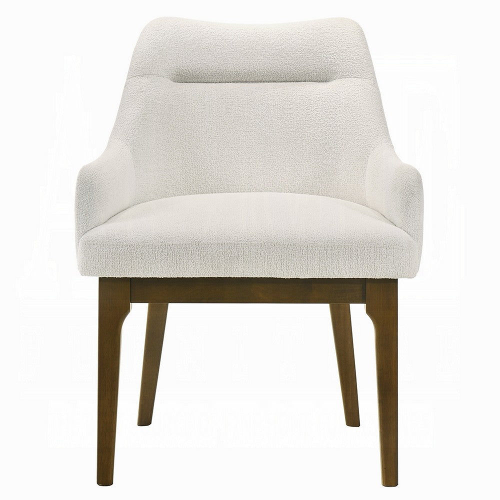 Benjara Pery Dining Side Chair Set of 2, White Chenille, Angled Oak Brown Legs