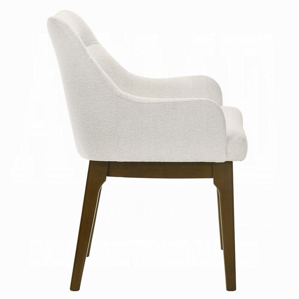 Benjara Pery Dining Side Chair Set of 2, White Chenille, Angled Oak Brown Legs