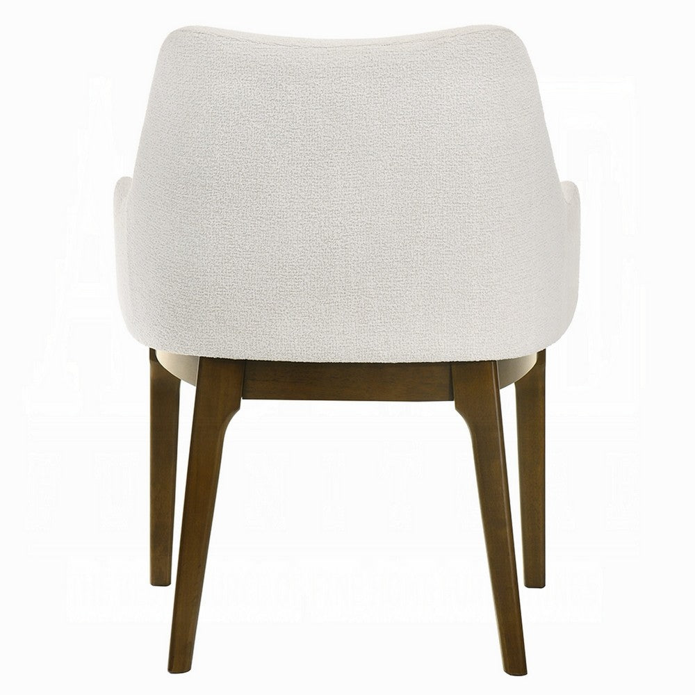 Benjara Pery Dining Side Chair Set of 2, White Chenille, Angled Oak Brown Legs