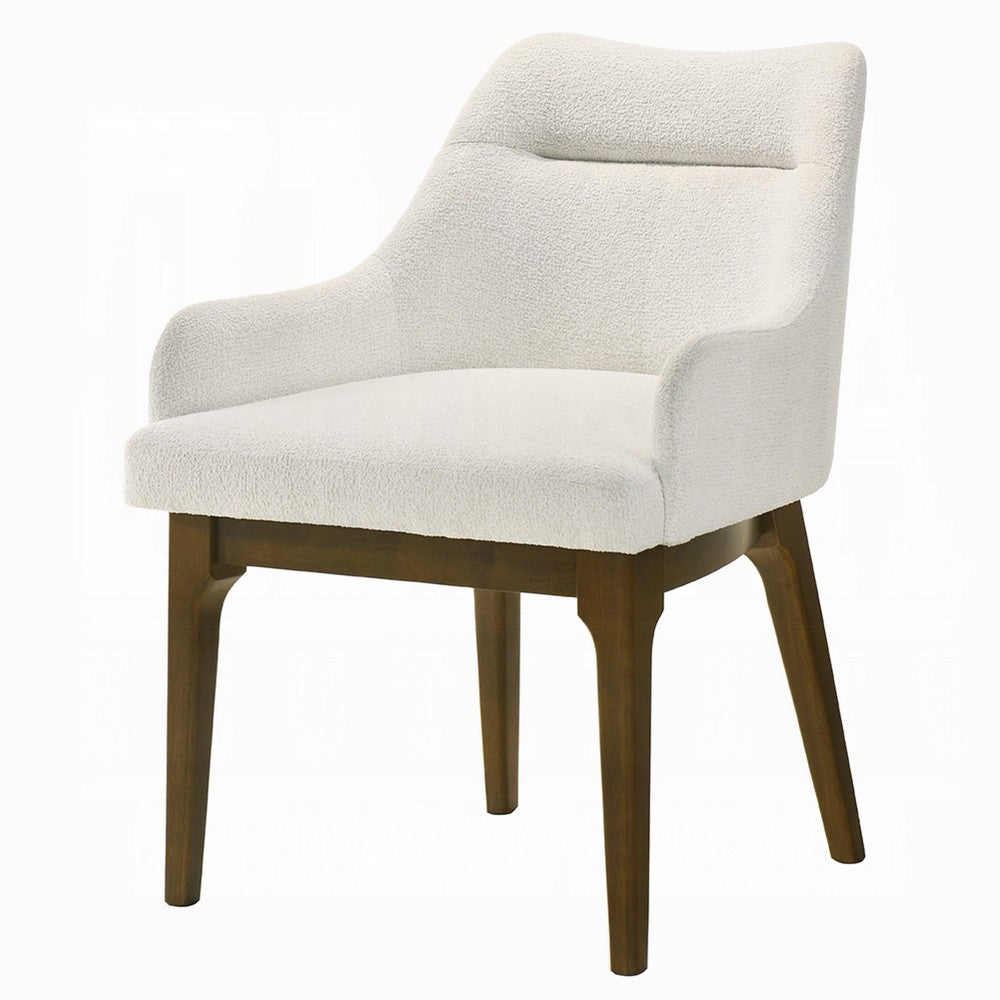 Benjara Pery Dining Side Chair Set of 2, White Chenille, Angled Oak Brown Legs