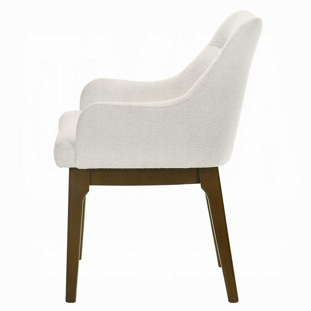 Benjara Pery Dining Side Chair Set of 2, White Chenille, Angled Oak Brown Legs