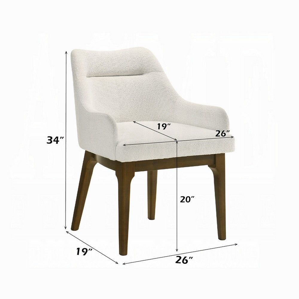 Benjara Pery Dining Side Chair Set of 2, White Chenille, Angled Oak Brown Legs