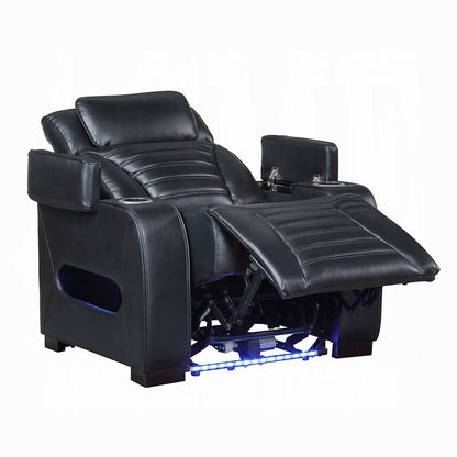 Benjara Pera Power Glider Recliner Chair with LED, USB Console, Black Faux Leather