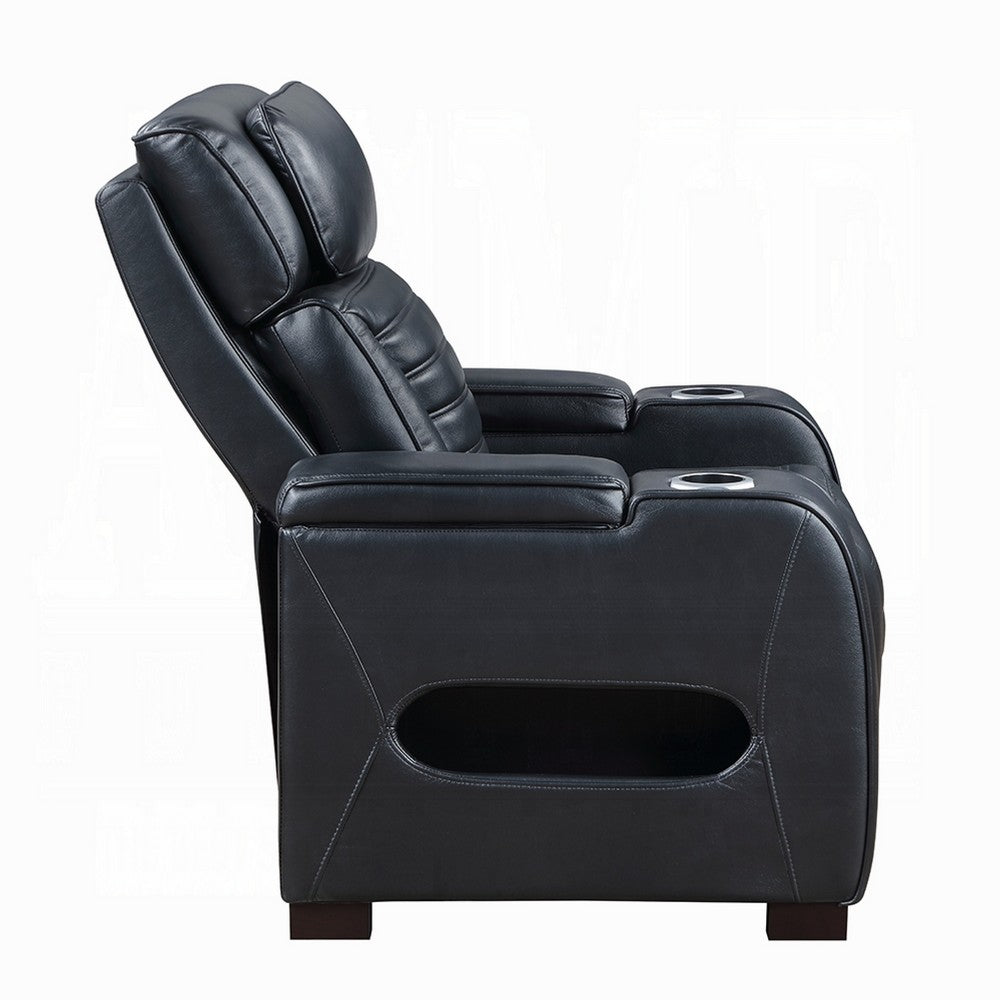 Benjara Pera Power Glider Recliner Chair with LED, USB Console, Black Faux Leather