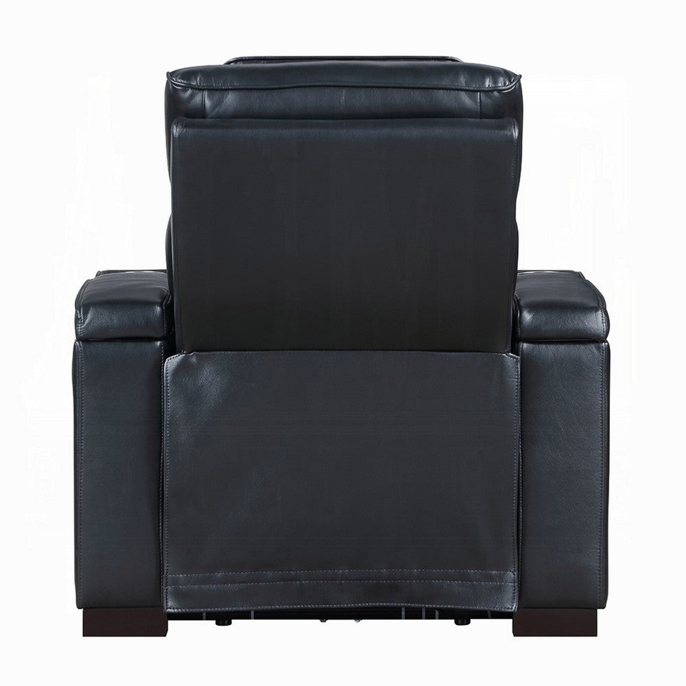 Benjara Pera Power Glider Recliner Chair with LED, USB Console, Black Faux Leather