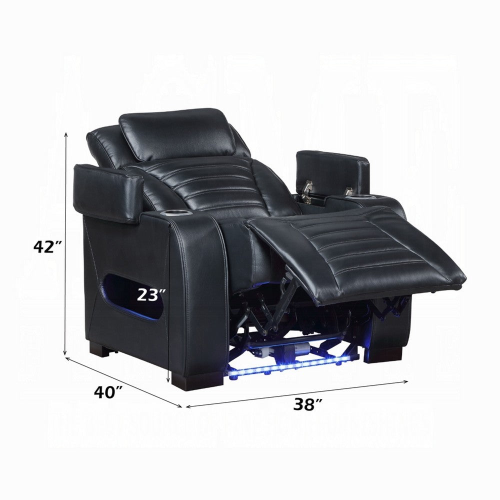 Benjara Pera Power Glider Recliner Chair with LED, USB Console, Black Faux Leather