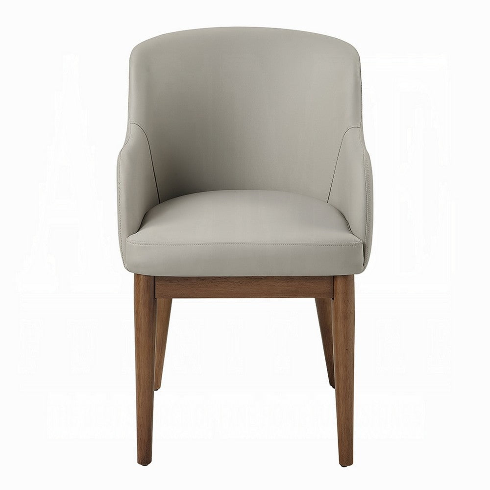 Benjara Hima Dining Side Chair Set of 2, Gray Faux Leather, Walnut Brown Wood
