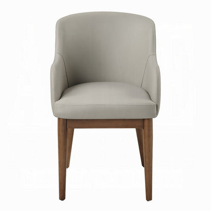 Benjara Hima Dining Side Chair Set of 2, Gray Faux Leather, Walnut Brown Wood
