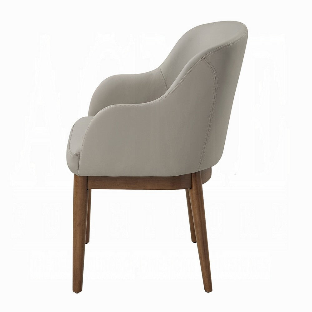 Benjara Hima Dining Side Chair Set of 2, Gray Faux Leather, Walnut Brown Wood