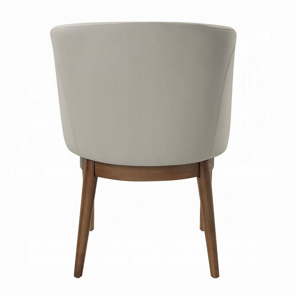 Benjara Hima Dining Side Chair Set of 2, Gray Faux Leather, Walnut Brown Wood