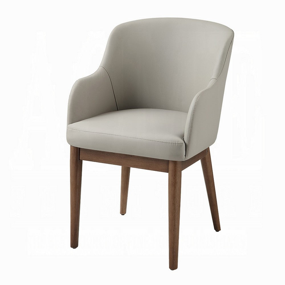 Benjara Hima Dining Side Chair Set of 2, Gray Faux Leather, Walnut Brown Wood