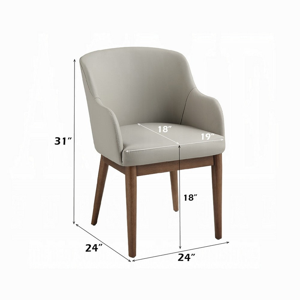 Benjara Hima Dining Side Chair Set of 2, Gray Faux Leather, Walnut Brown Wood