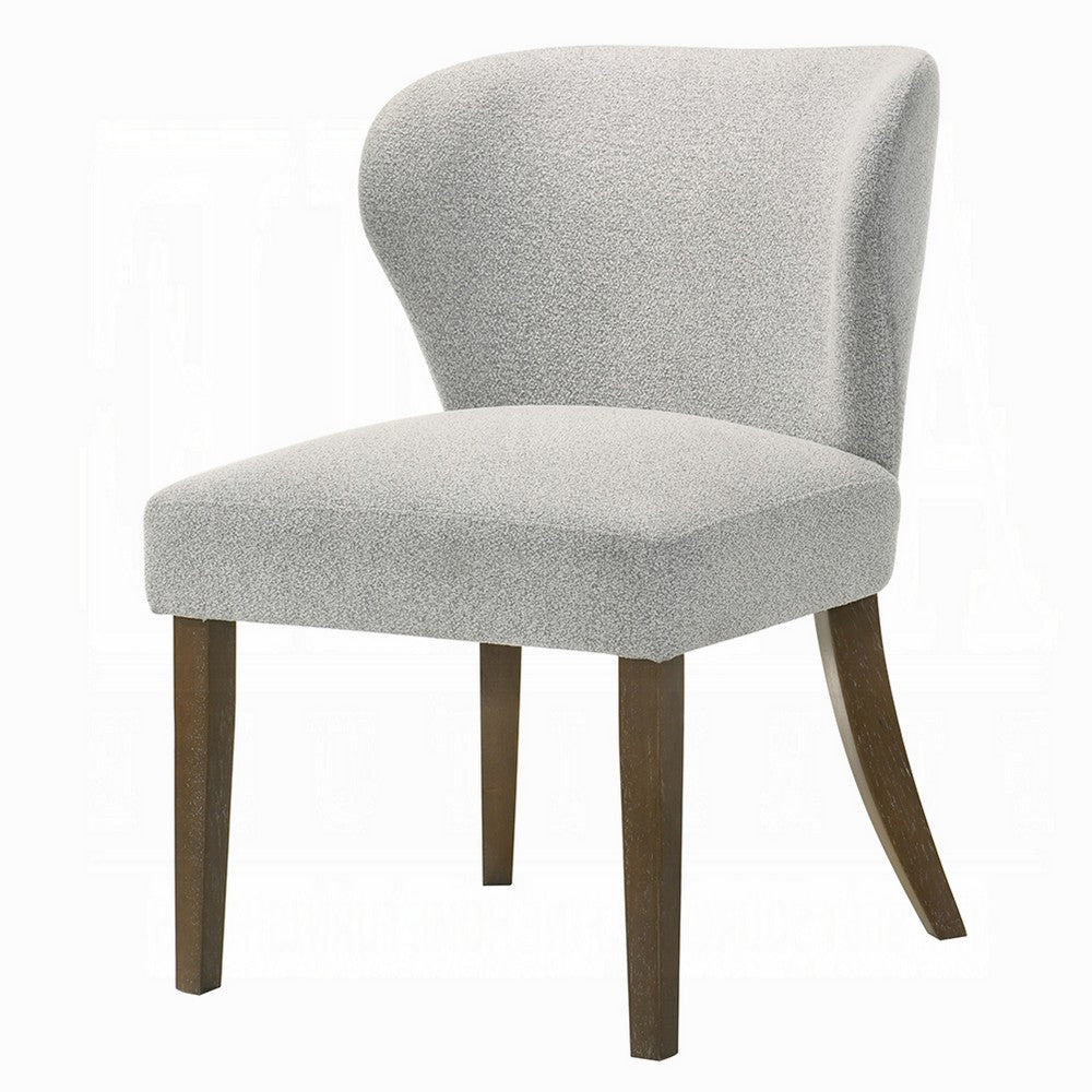 Benjara Dea Dining Side Chair Set of 2, Wingback Gray Chenille, Walnut Brown