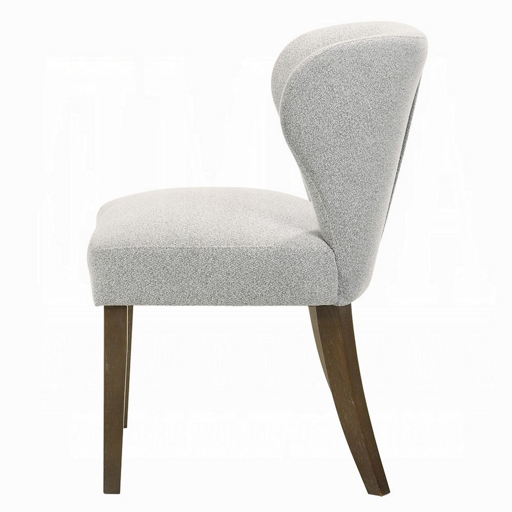 Benjara Dea Dining Side Chair Set of 2, Wingback Gray Chenille, Walnut Brown