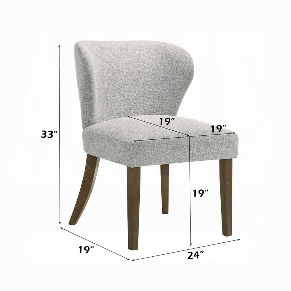 Benjara Dea Dining Side Chair Set of 2, Wingback Gray Chenille, Walnut Brown