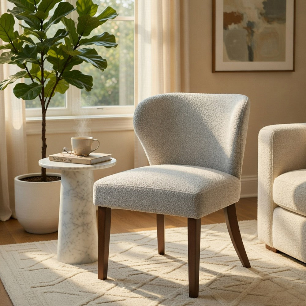 Benjara Dea Dining Side Chair Set of 2, Wingback Gray Chenille, Walnut Brown