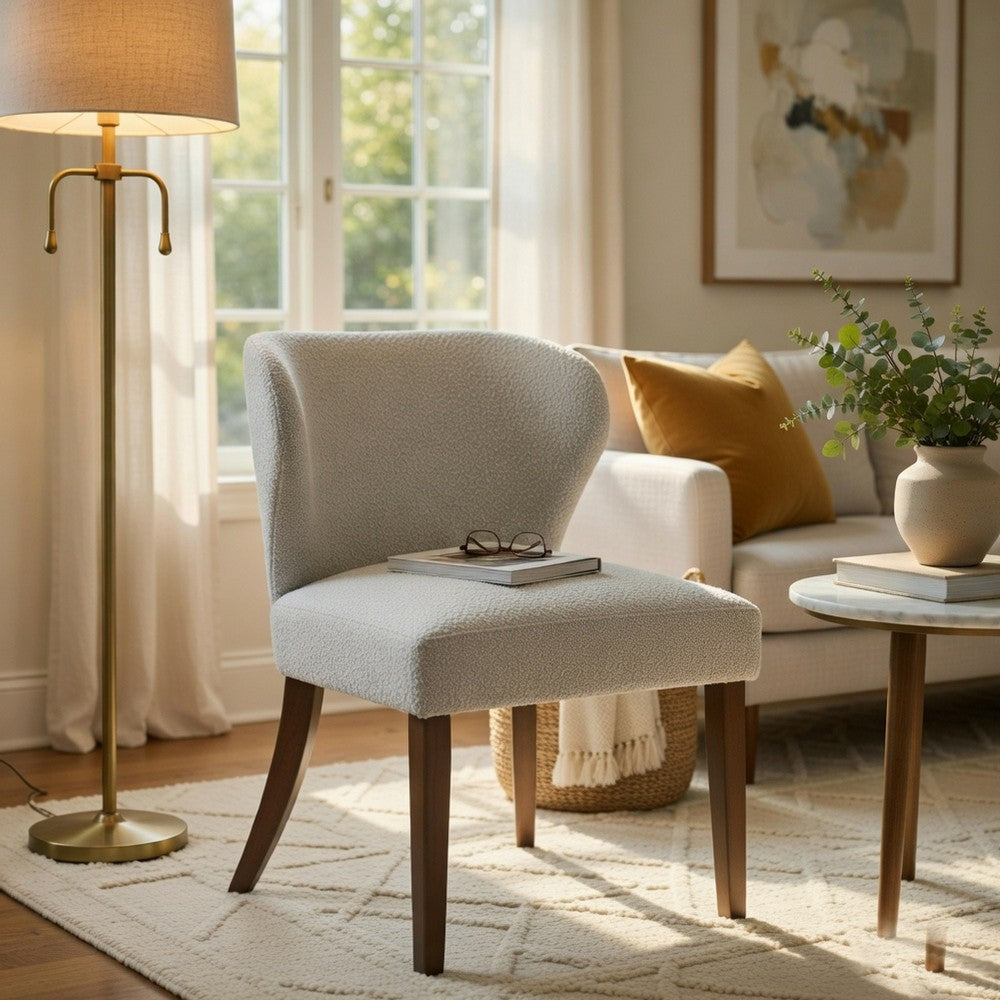 Benjara Dea Dining Side Chair Set of 2, Wingback Gray Chenille, Walnut Brown