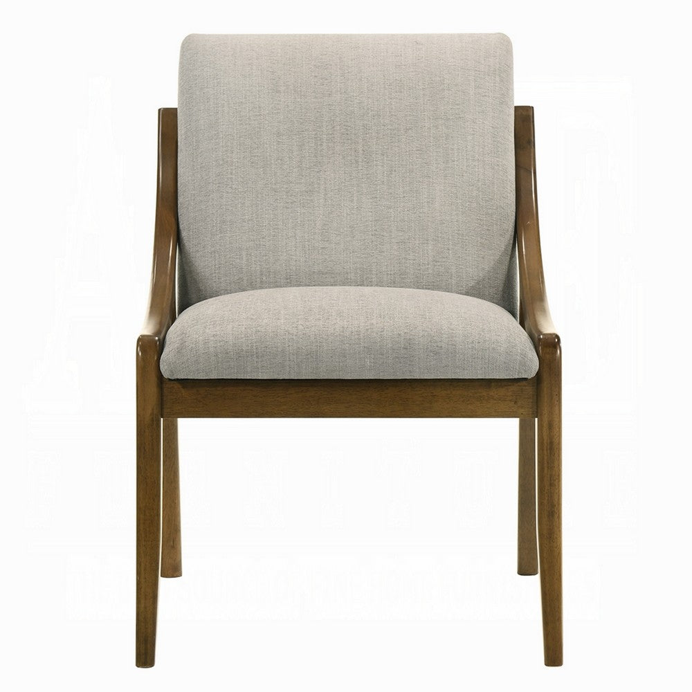 Benjara Kea Dining Side Chair Set of 2, Gray Chenille, Vintage Oak Brown Frame