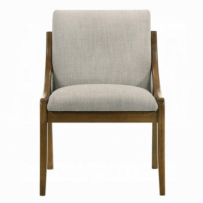 Benjara Kea Dining Side Chair Set of 2, Gray Chenille, Vintage Oak Brown Frame