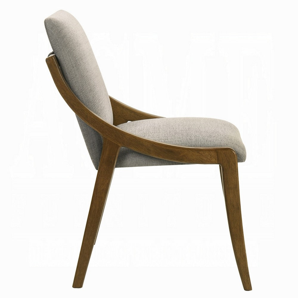 Benjara Kea Dining Side Chair Set of 2, Gray Chenille, Vintage Oak Brown Frame