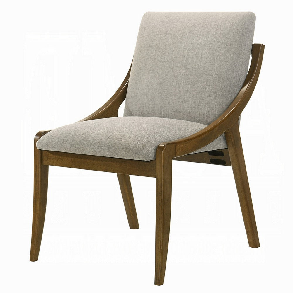 Benjara Kea Dining Side Chair Set of 2, Gray Chenille, Vintage Oak Brown Frame