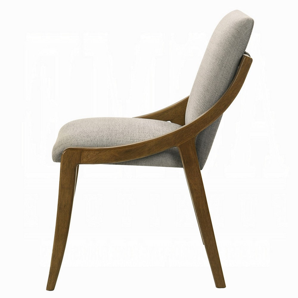 Benjara Kea Dining Side Chair Set of 2, Gray Chenille, Vintage Oak Brown Frame