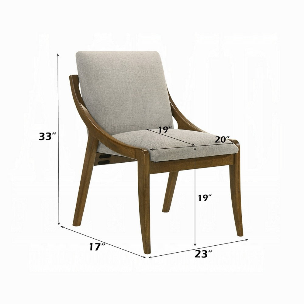 Benjara Kea Dining Side Chair Set of 2, Gray Chenille, Vintage Oak Brown Frame