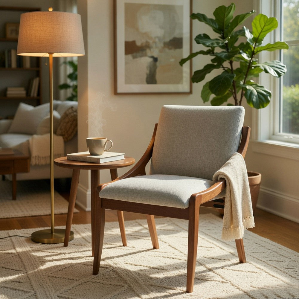 Benjara Kea Dining Side Chair Set of 2, Gray Chenille, Vintage Oak Brown Frame