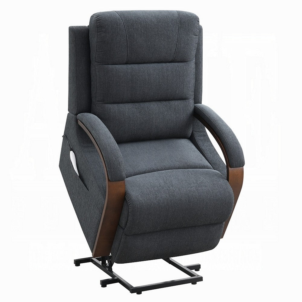 Benjara Jea Power Recliner Armchair with Lift Heating Massage, Gray Chenille Fabric