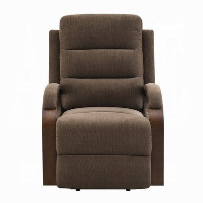 Benjara Jea Power Recliner with Stand Lift, Heating And Massage, Brown Chenille