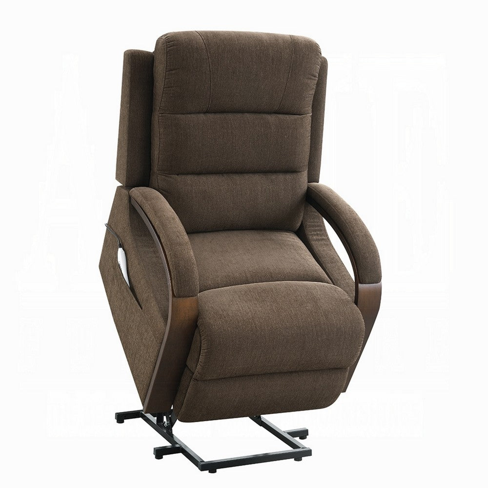 Benjara Jea Power Recliner with Stand Lift, Heating And Massage, Brown Chenille